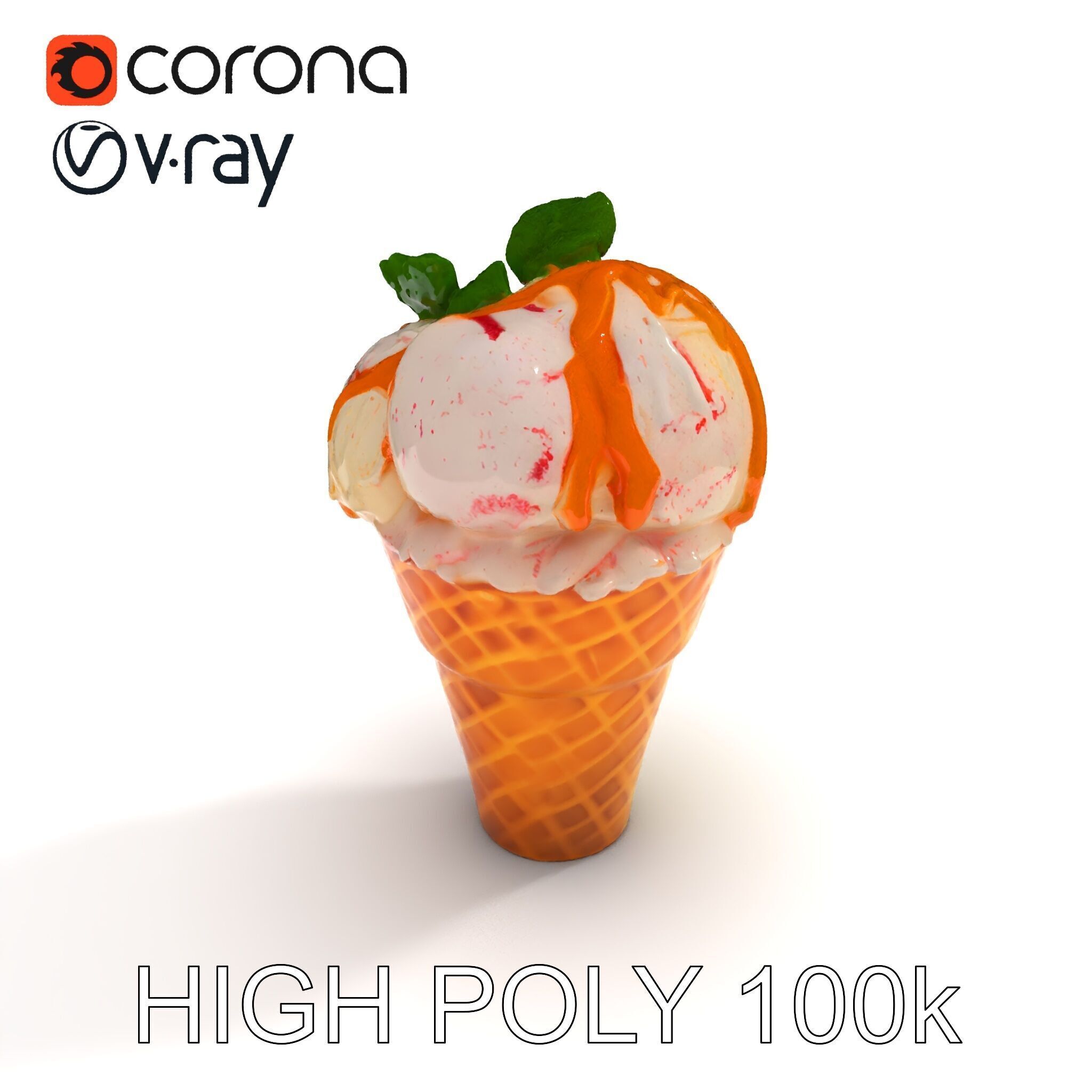 Ice Cream Cone with Caramel Drizzle Model Pack Low-poly 3D model_23