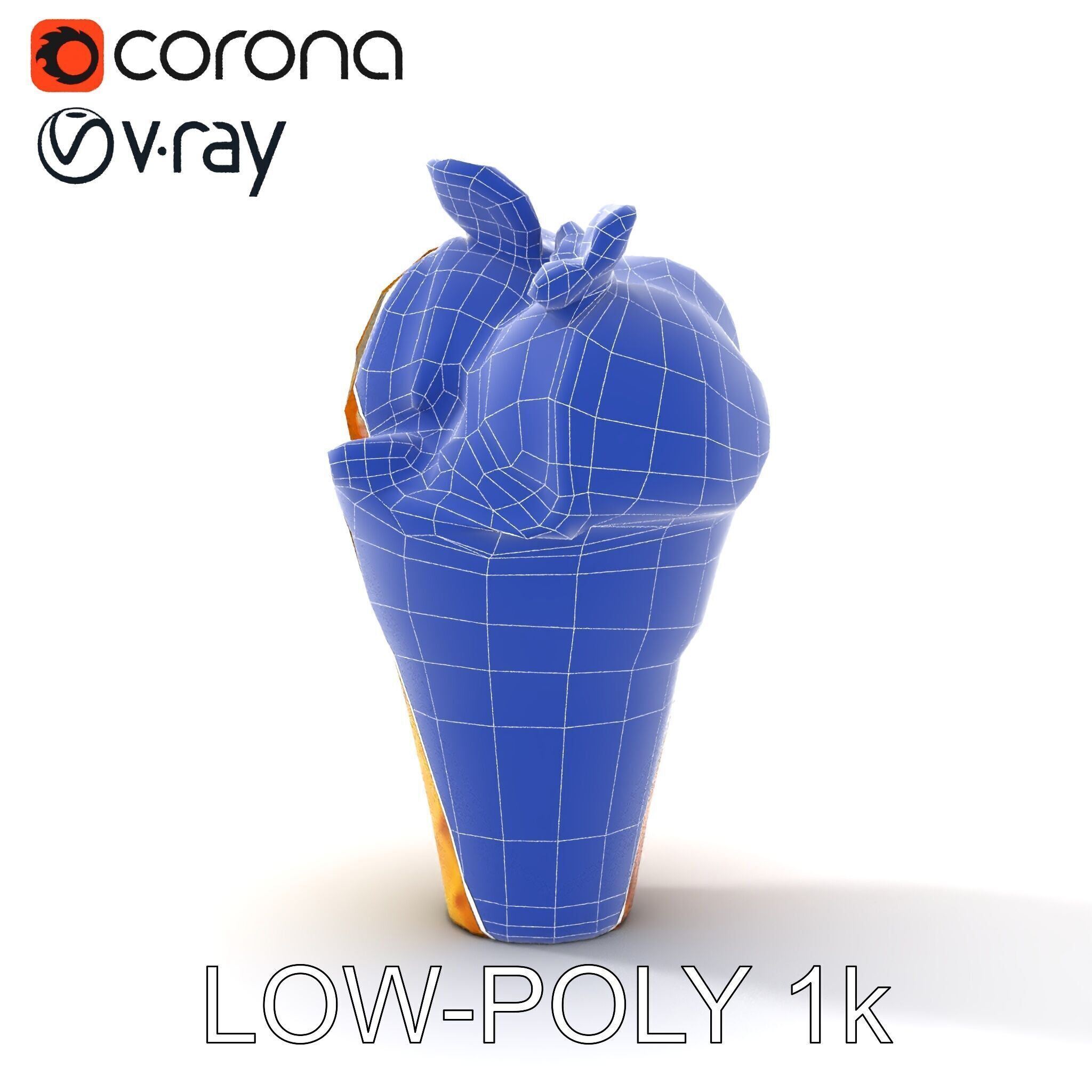 Ice Cream Cone with Caramel Drizzle Model Pack Low-poly 3D model_27
