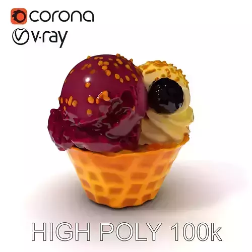Ice Cream Sundae in Waffle Cone Model Pack Low-poly 3D model