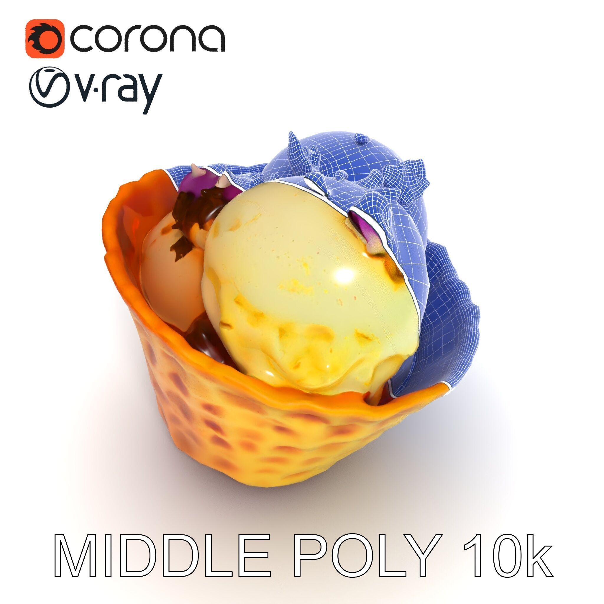 Ice Cream Waffle Cone Model Pack with Edible Flowers Low-poly 3D model_19
