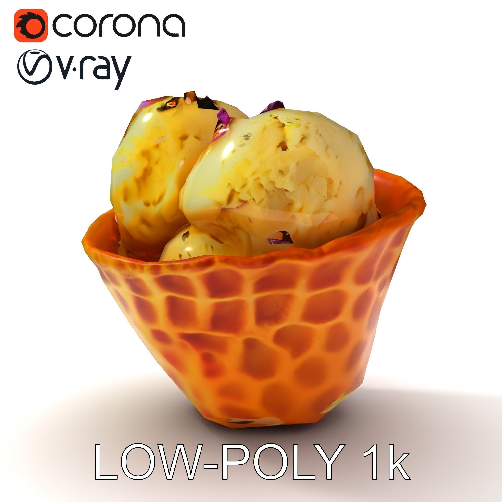 Ice Cream Waffle Cone Model Pack with Edible Flowers Low-poly 3D model_20