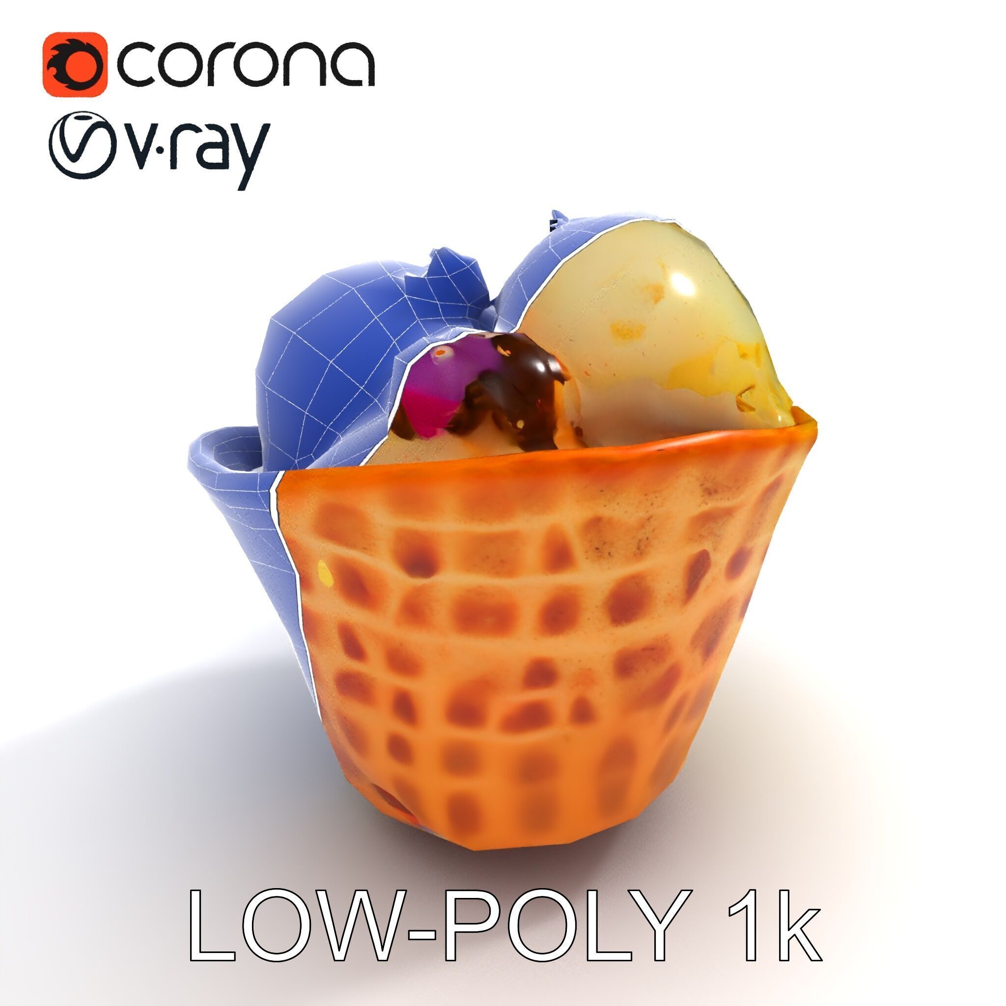 Ice Cream Waffle Cone Model Pack with Edible Flowers Low-poly 3D model_29