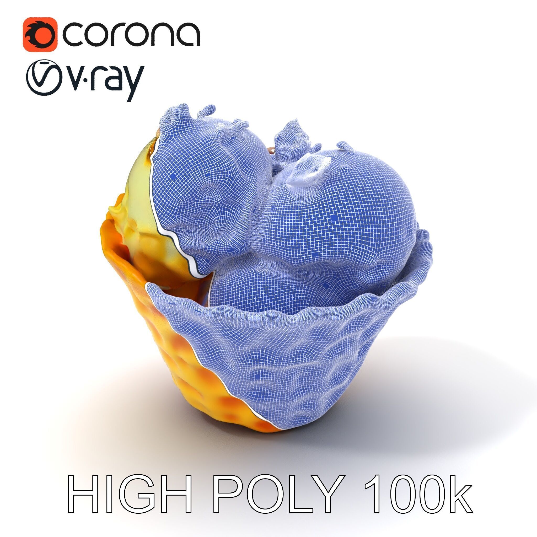 Ice Cream Waffle Cone Model Pack with Edible Flowers Low-poly 3D model_3