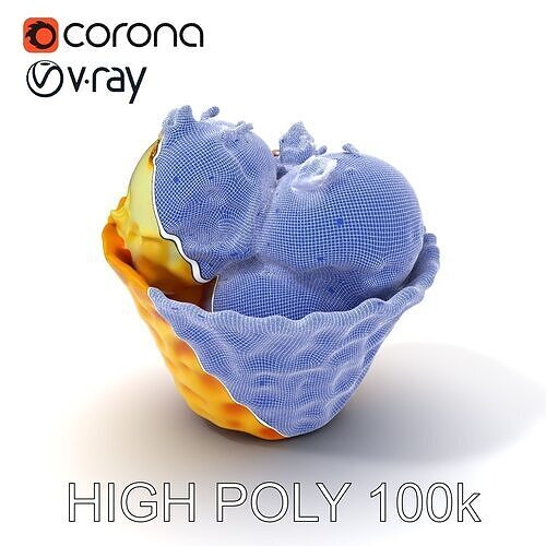 Ice Cream Waffle Cone Model Pack with Edible Flowers Low-poly 3D model 3
