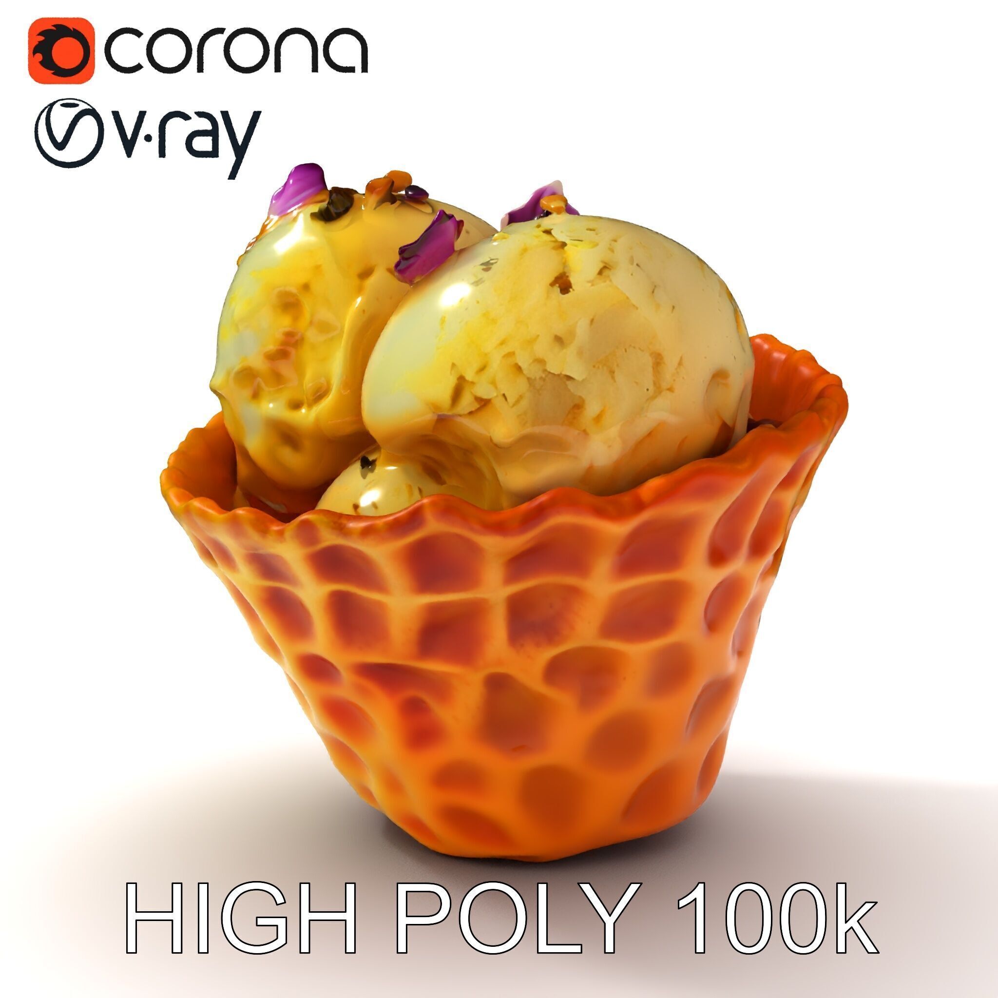 Ice Cream Waffle Cone Model Pack with Edible Flowers Low-poly 3D model_34