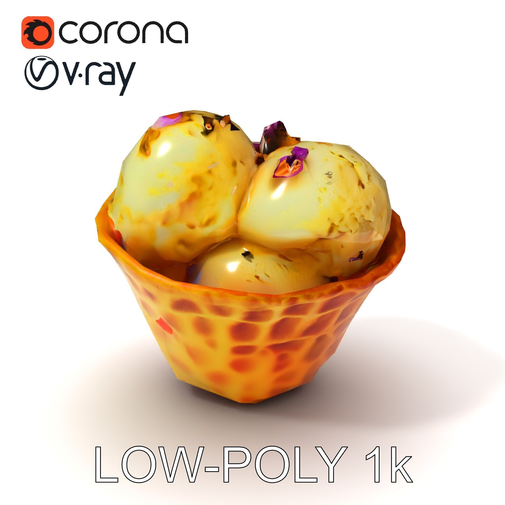 Ice Cream Waffle Cone Model Pack with Edible Flowers Low-poly 3D model_23