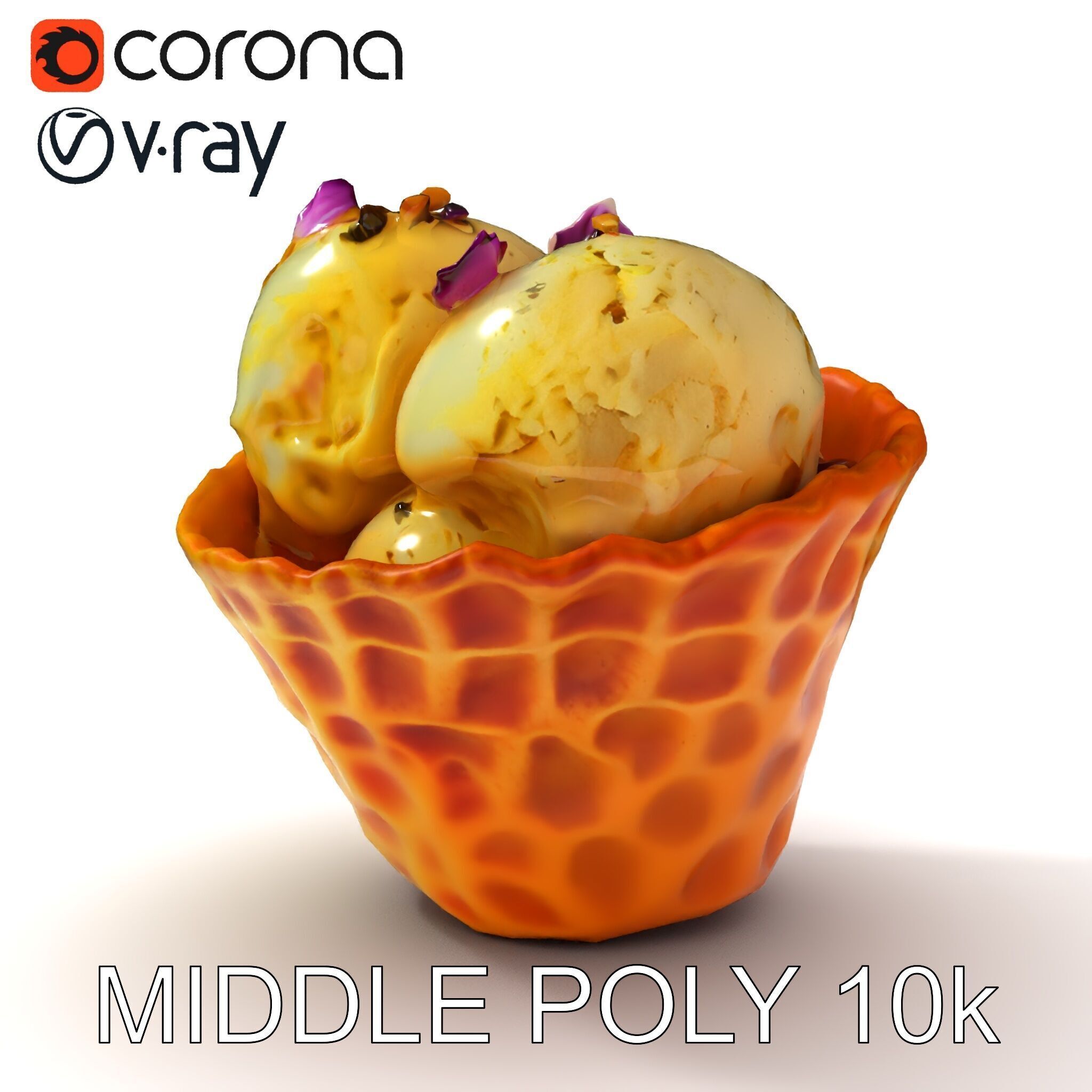 Ice Cream Waffle Cone Model Pack with Edible Flowers Low-poly 3D model_6