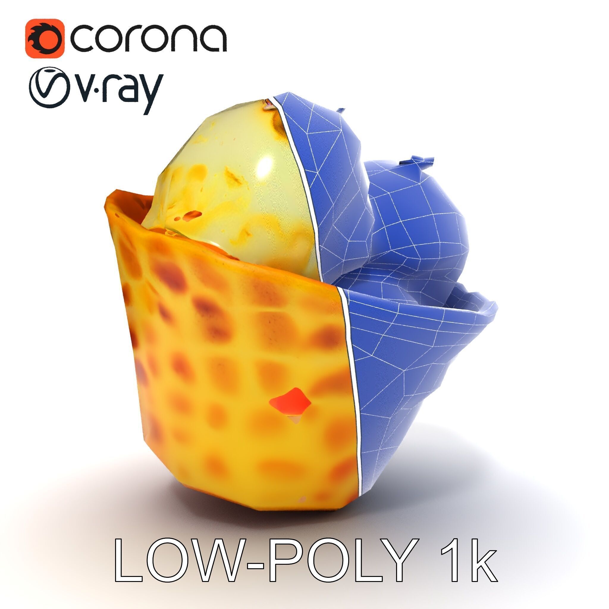 Ice Cream Waffle Cone Model Pack with Edible Flowers Low-poly 3D model_15