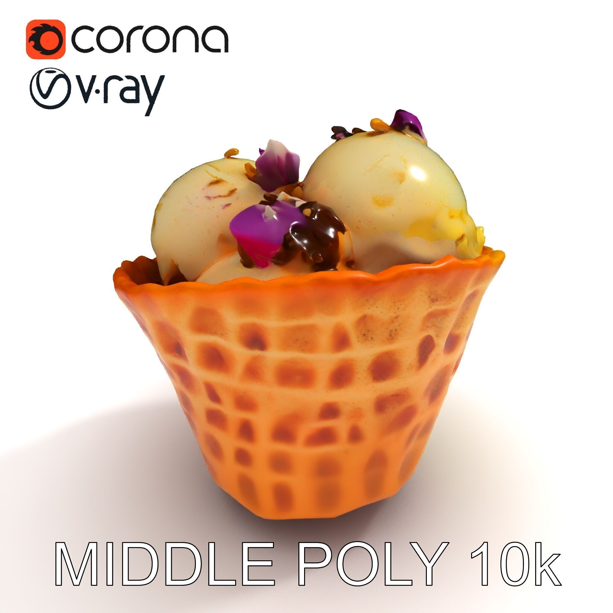 Ice Cream Waffle Cone Model Pack with Edible Flowers Low-poly 3D model_30