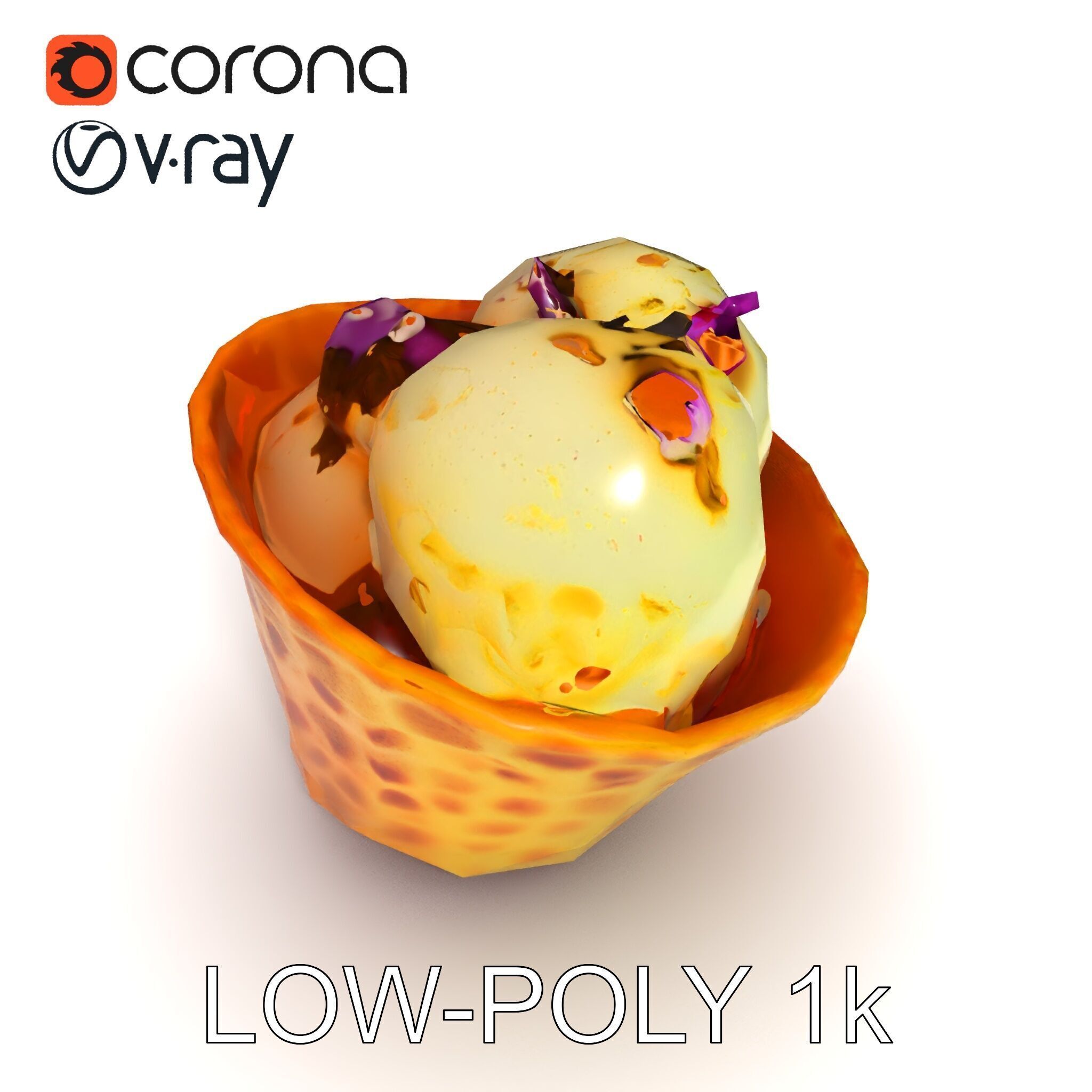 Ice Cream Waffle Cone Model Pack with Edible Flowers Low-poly 3D model_18