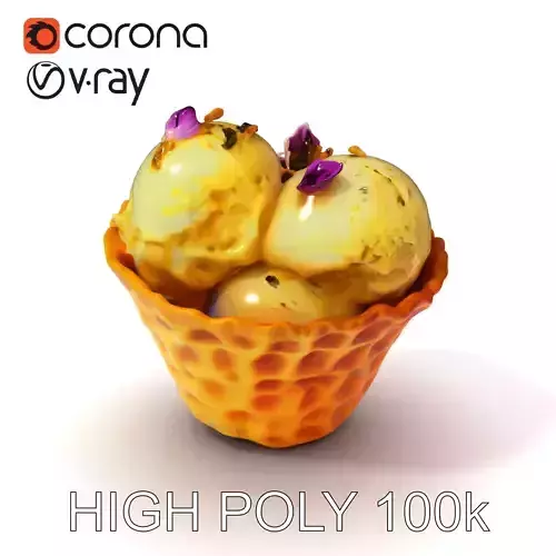 Ice Cream Waffle Cone Model Pack with Edible Flowers Low-poly 3D model