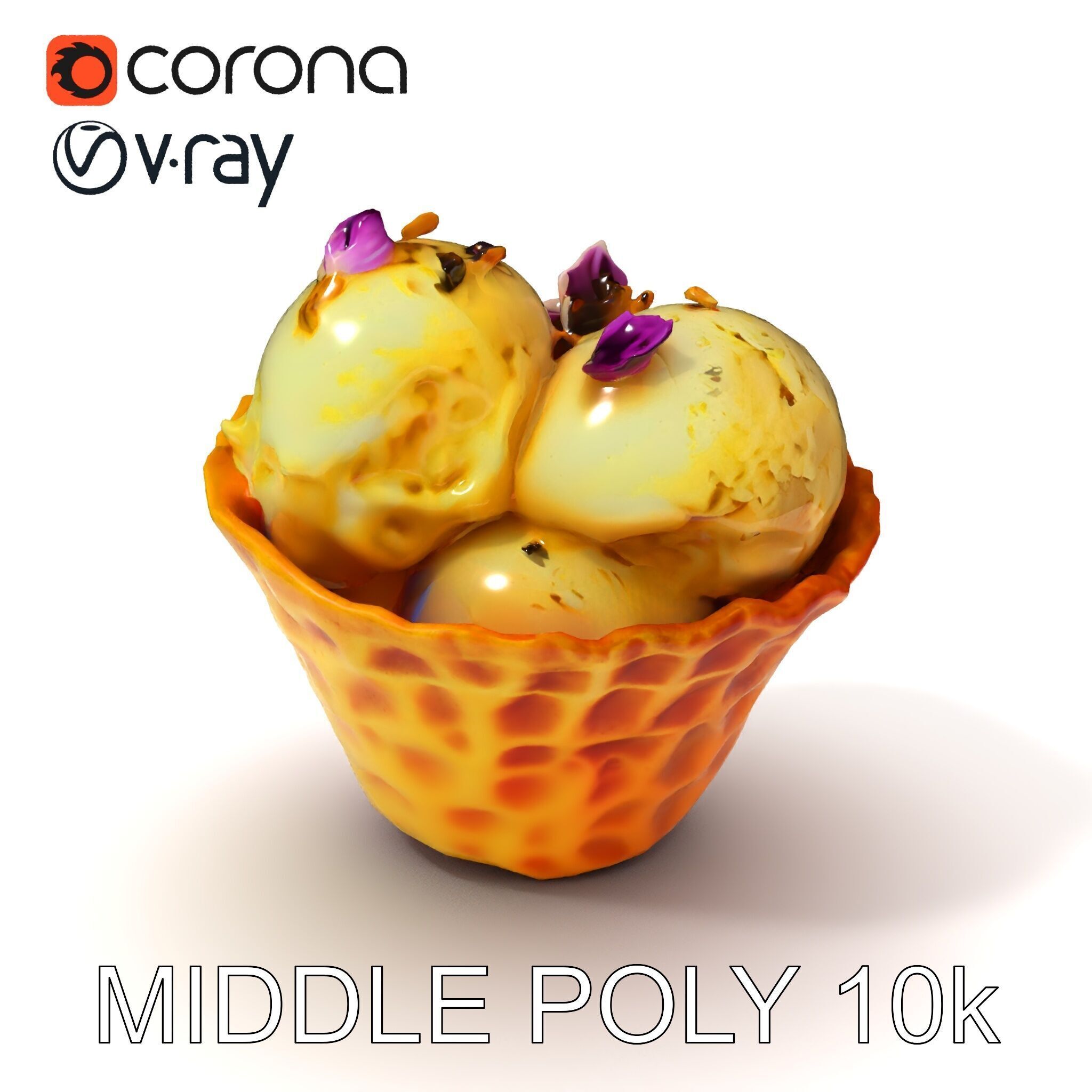 Ice Cream Waffle Cone Model Pack with Edible Flowers Low-poly 3D model_12