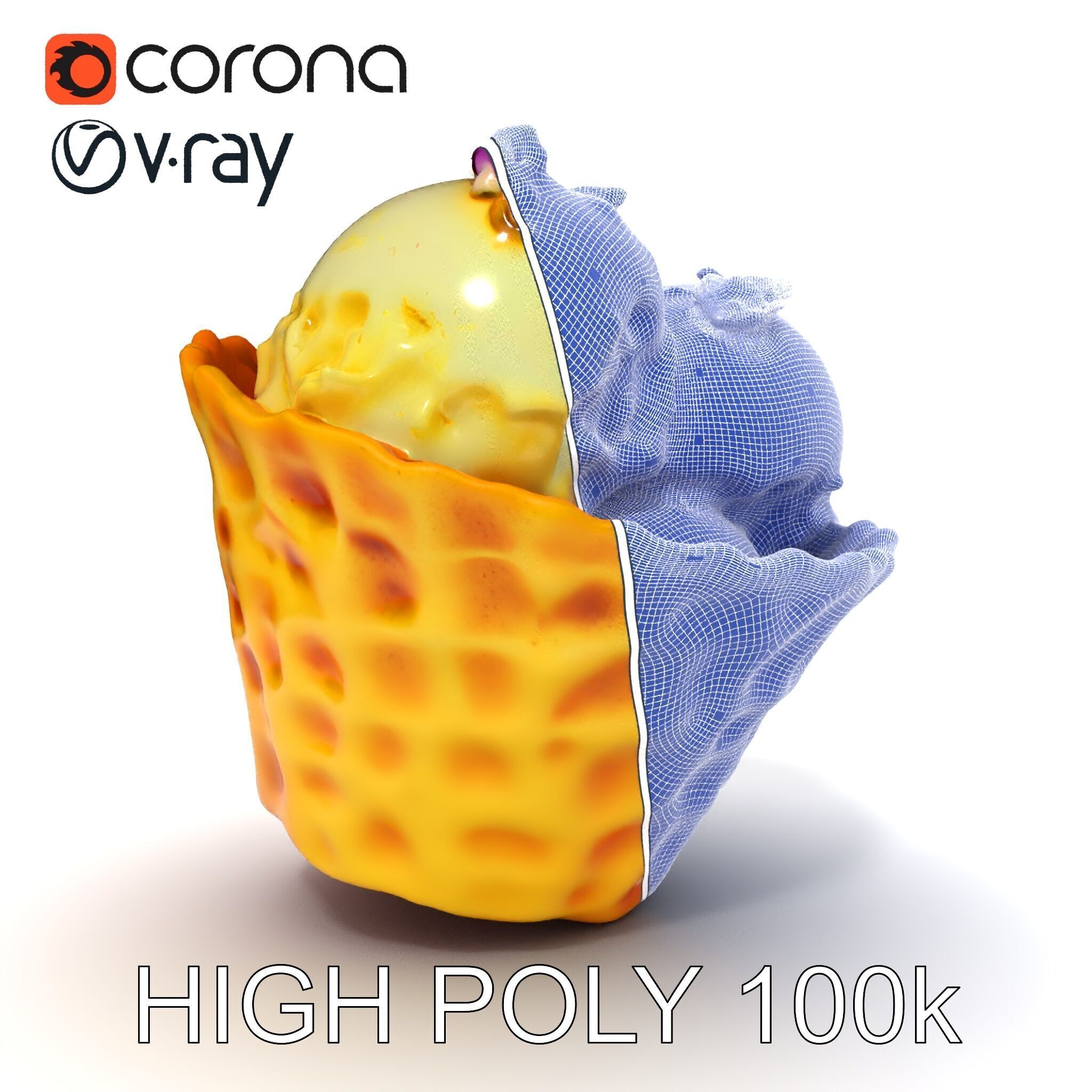 Ice Cream Waffle Cone Model Pack with Edible Flowers Low-poly 3D model_11