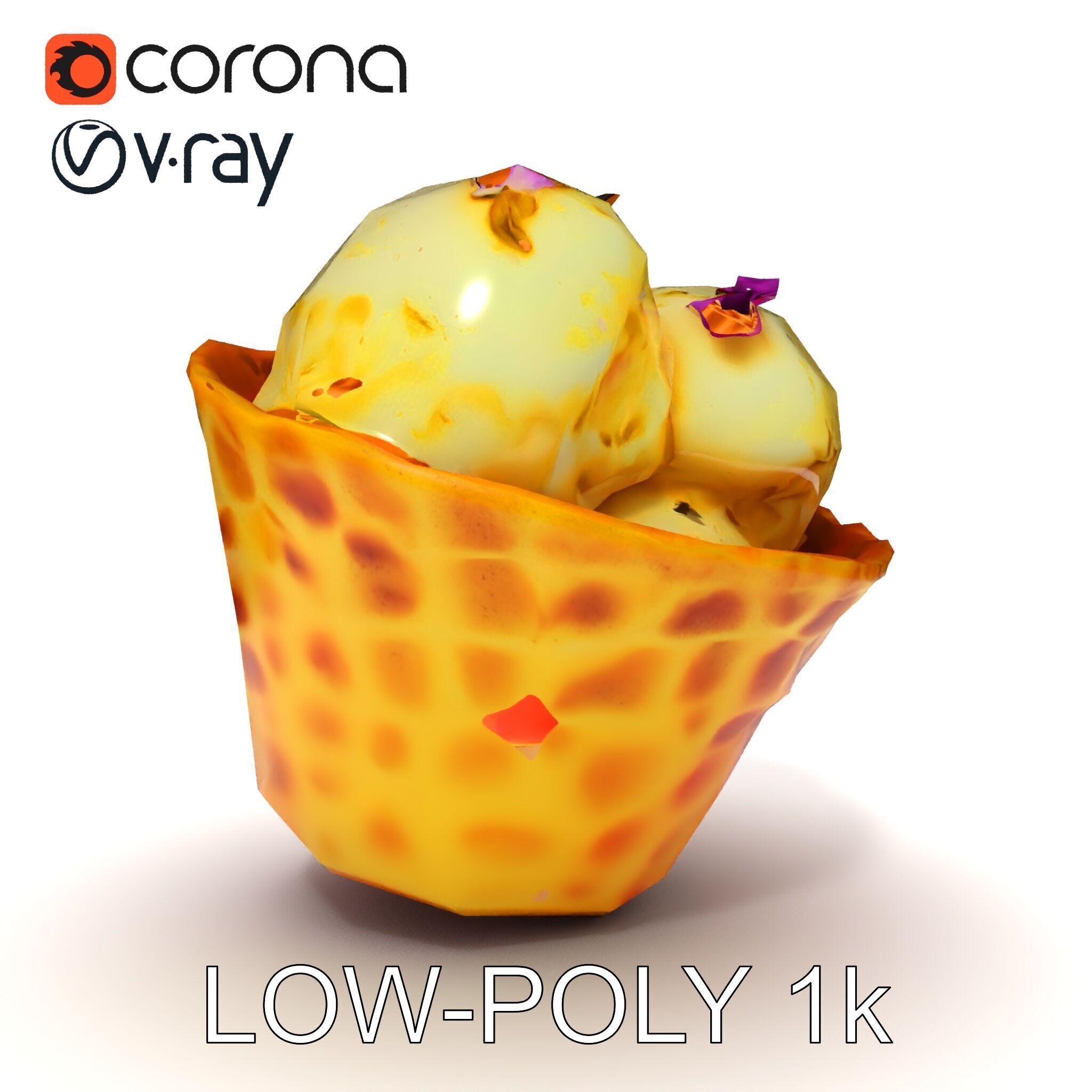 Ice Cream Waffle Cone Model Pack with Edible Flowers Low-poly 3D model_26