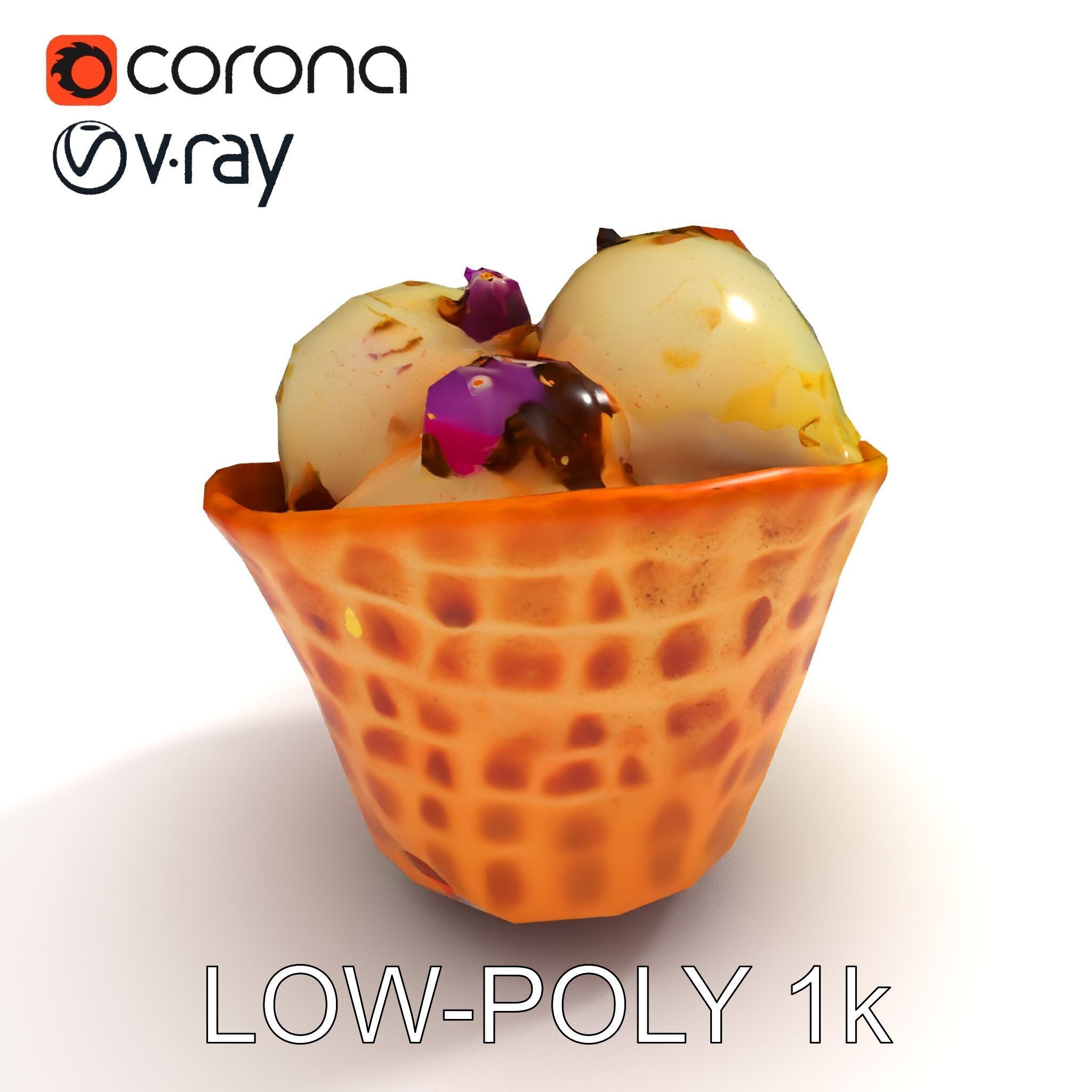 Ice Cream Waffle Cone Model Pack with Edible Flowers Low-poly 3D model_10