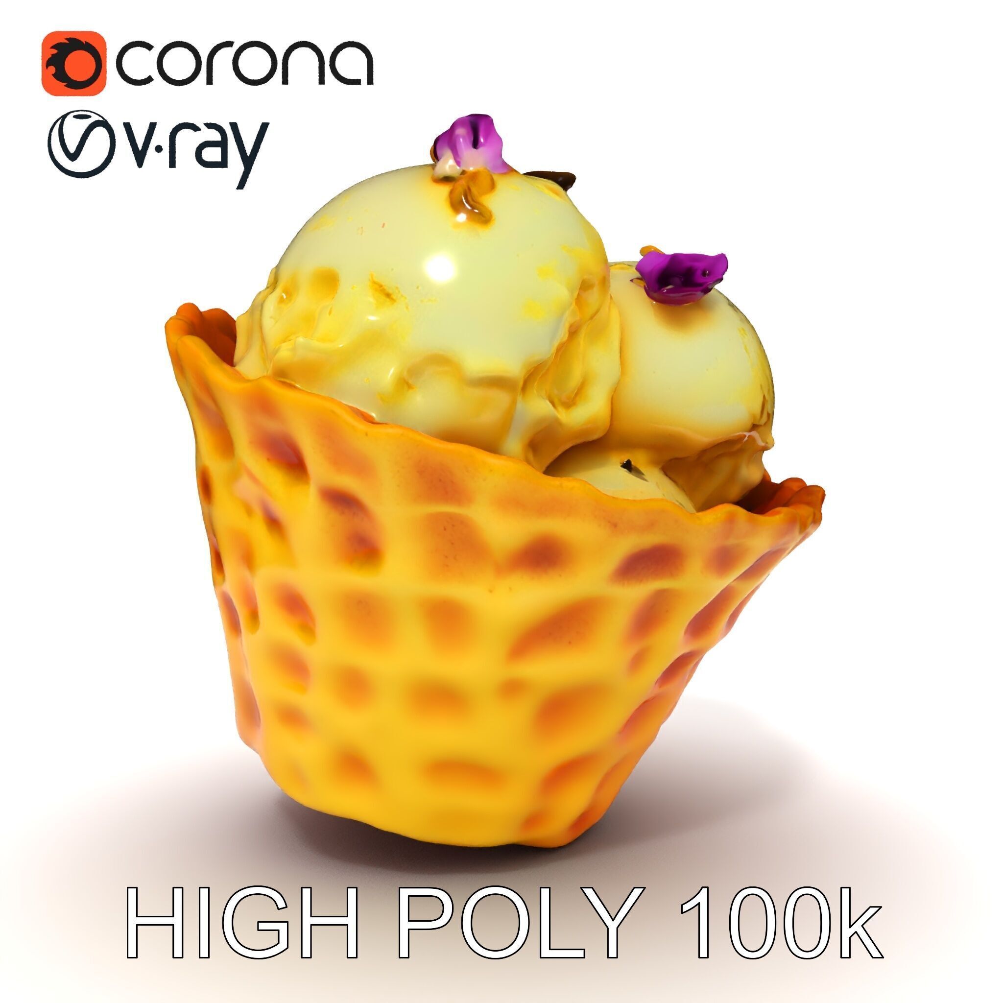 Ice Cream Waffle Cone Model Pack with Edible Flowers Low-poly 3D model_35