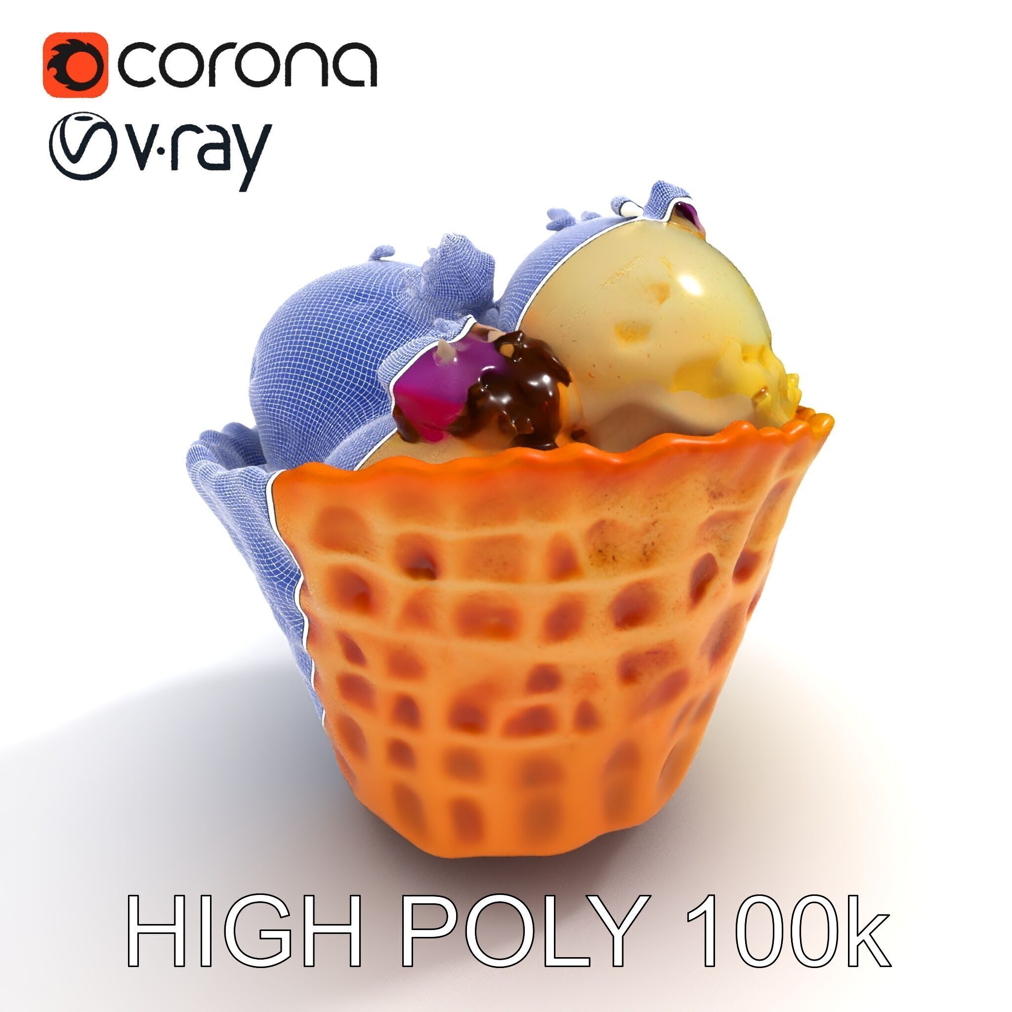 Ice Cream Waffle Cone Model Pack with Edible Flowers Low-poly 3D model_24