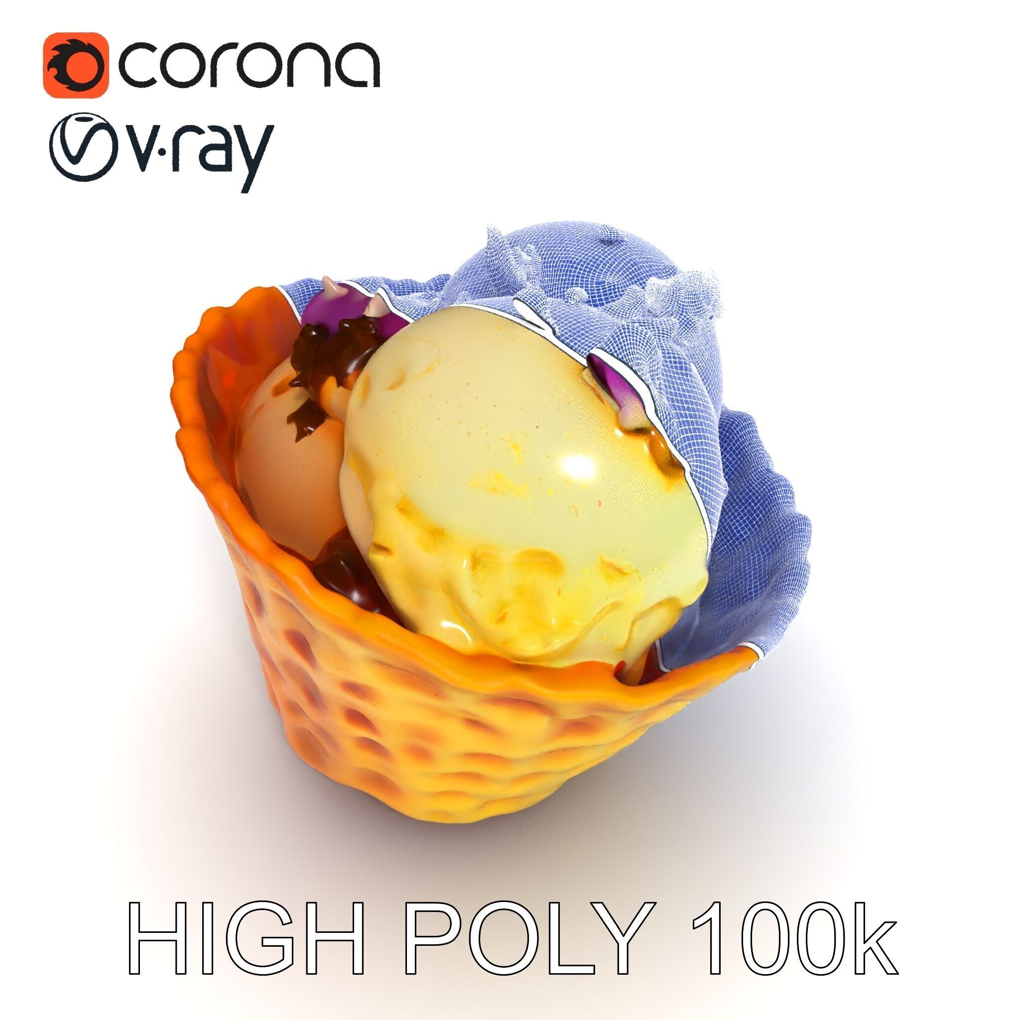 Ice Cream Waffle Cone Model Pack with Edible Flowers Low-poly 3D model_8