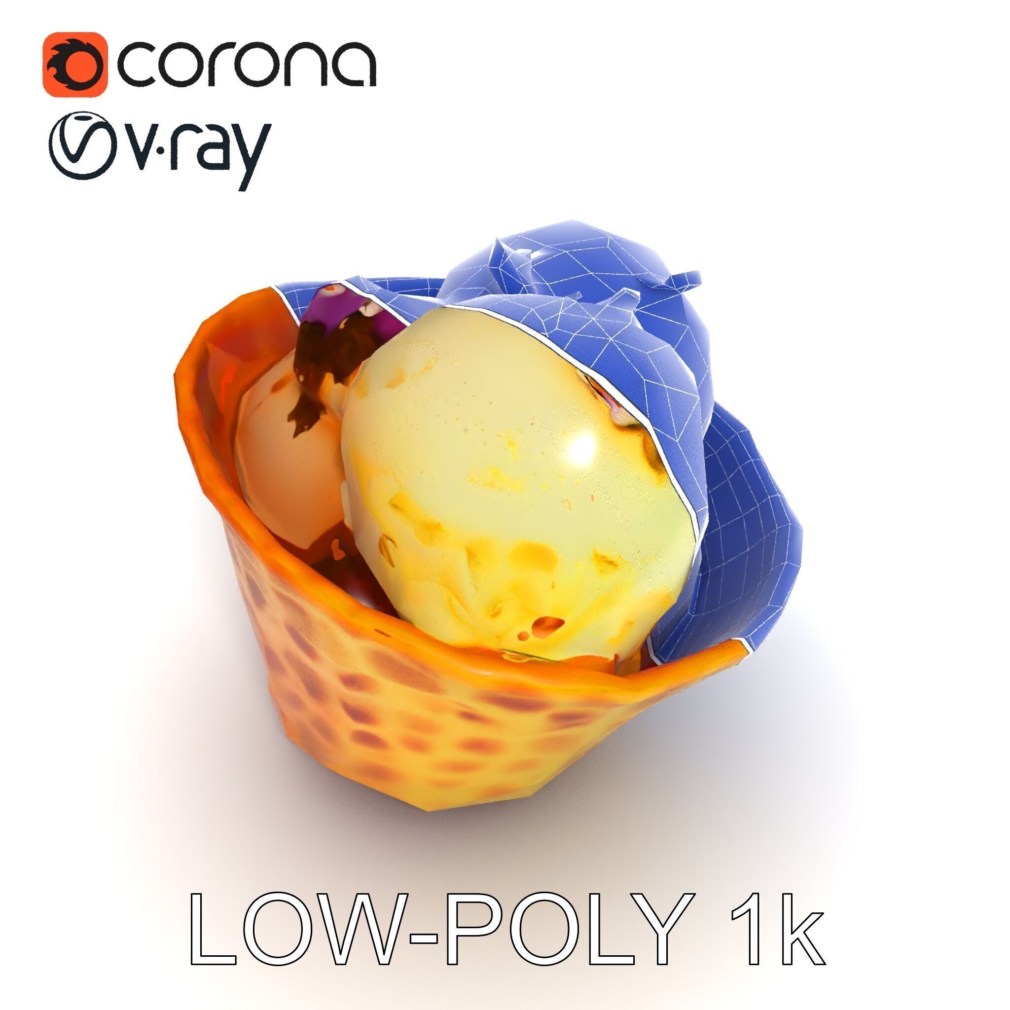 Ice Cream Waffle Cone Model Pack with Edible Flowers Low-poly 3D model_33