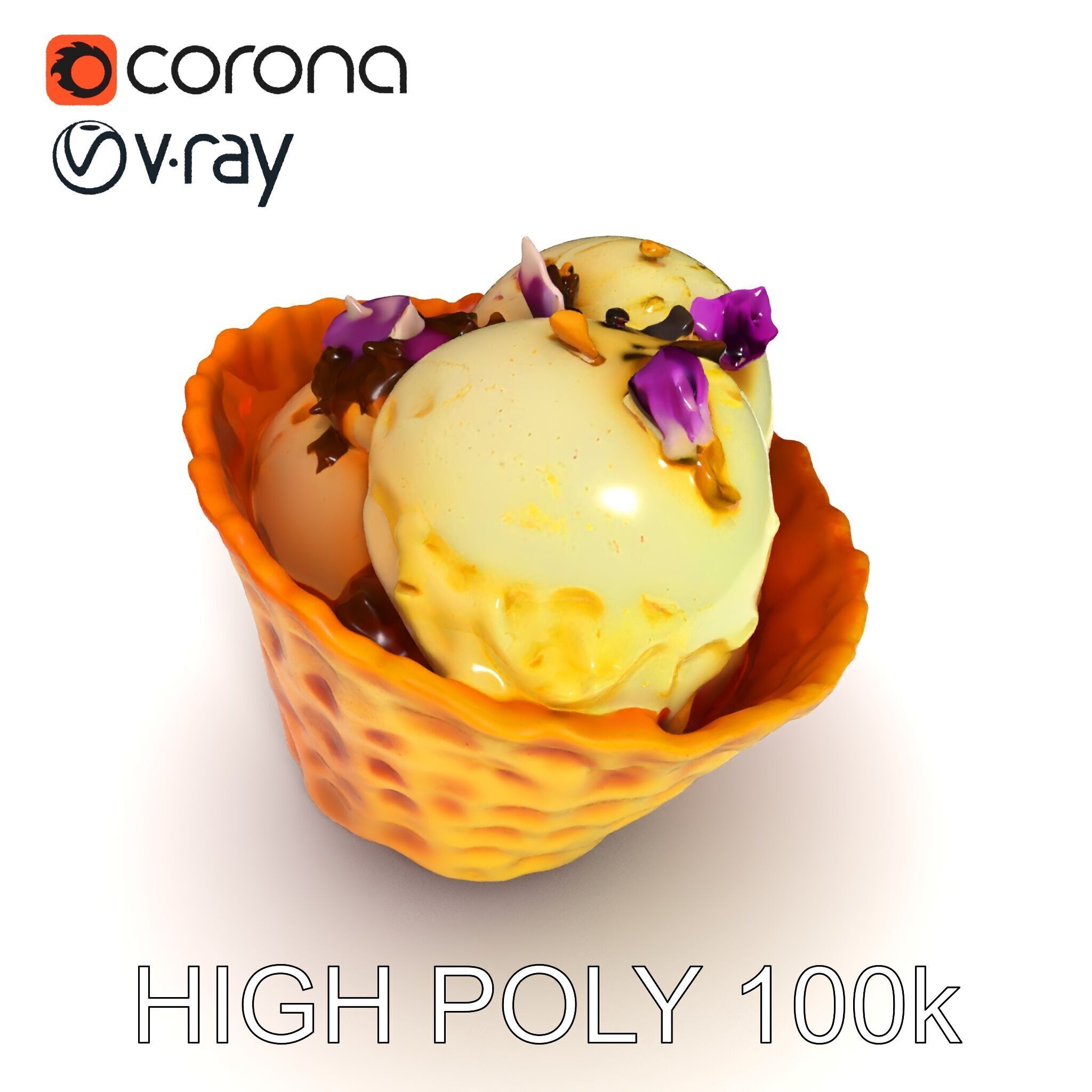 Ice Cream Waffle Cone Model Pack with Edible Flowers Low-poly 3D model_21