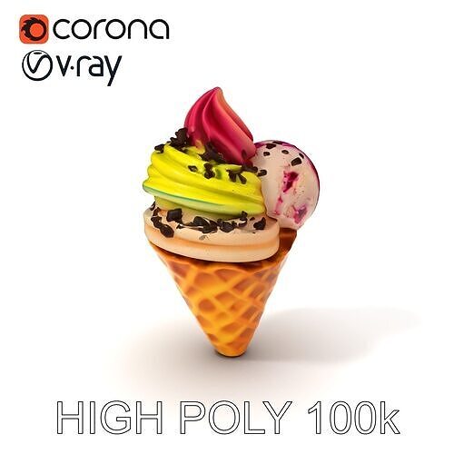 Ice Cream Cone with Toppings D Model Pack Low-poly 3D model