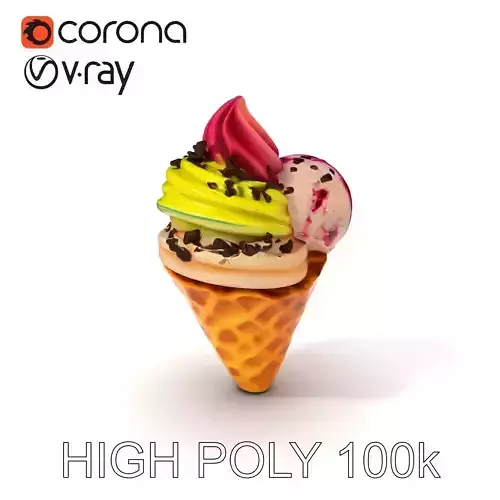 Ice Cream Cone with Toppings D Model Pack Low-poly 3D model