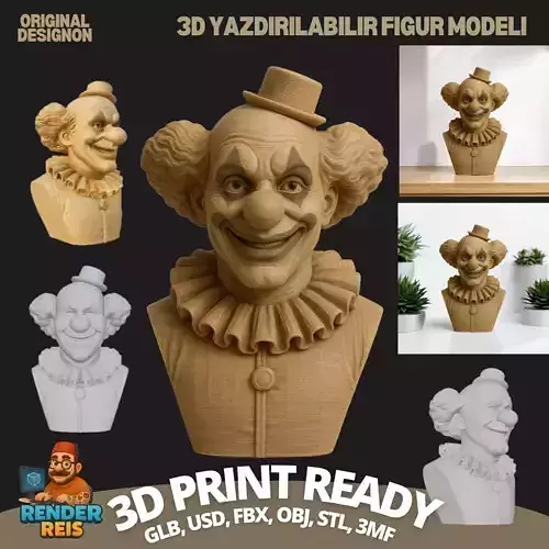 Unusual Character Bowler Hat Clown Bust 3D print model