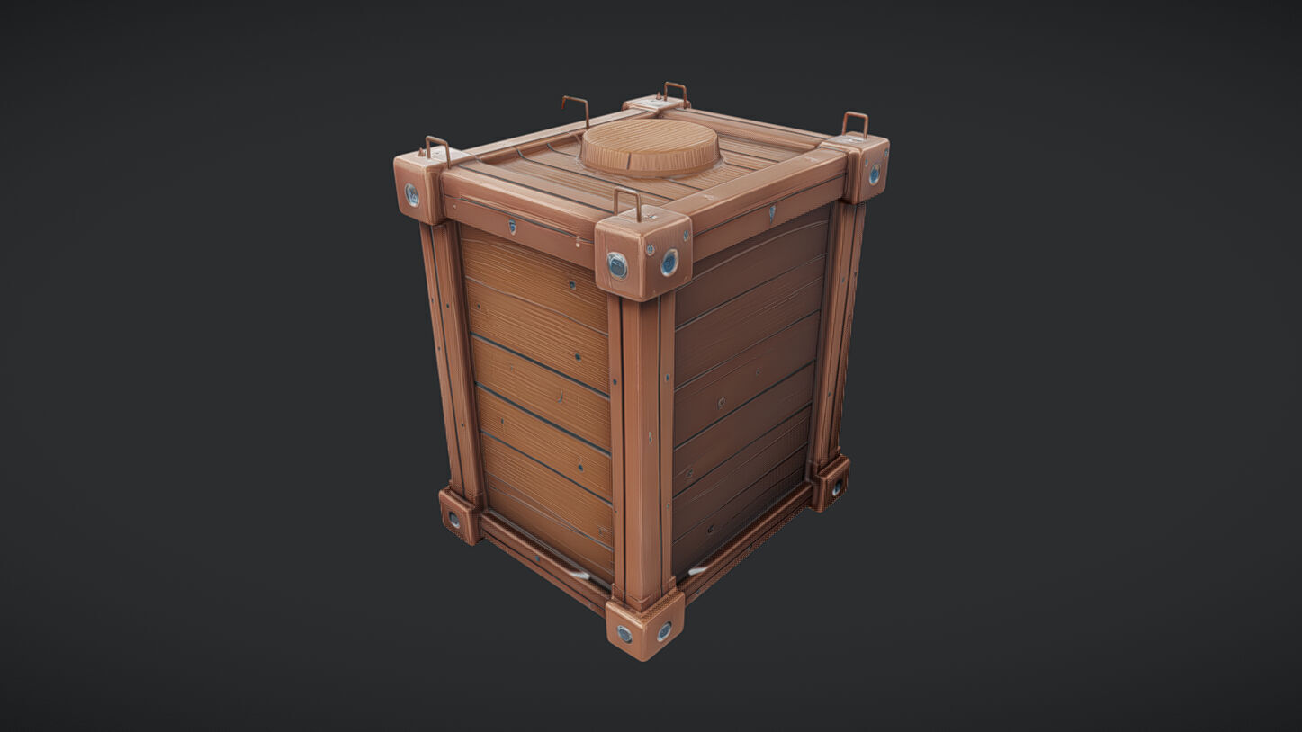wooden storage crate with metal reinforcements 3D model_36
