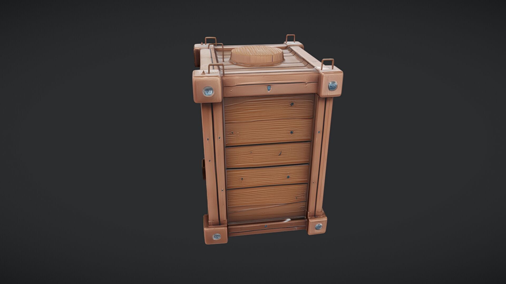 wooden storage crate with metal reinforcements 3D model_11