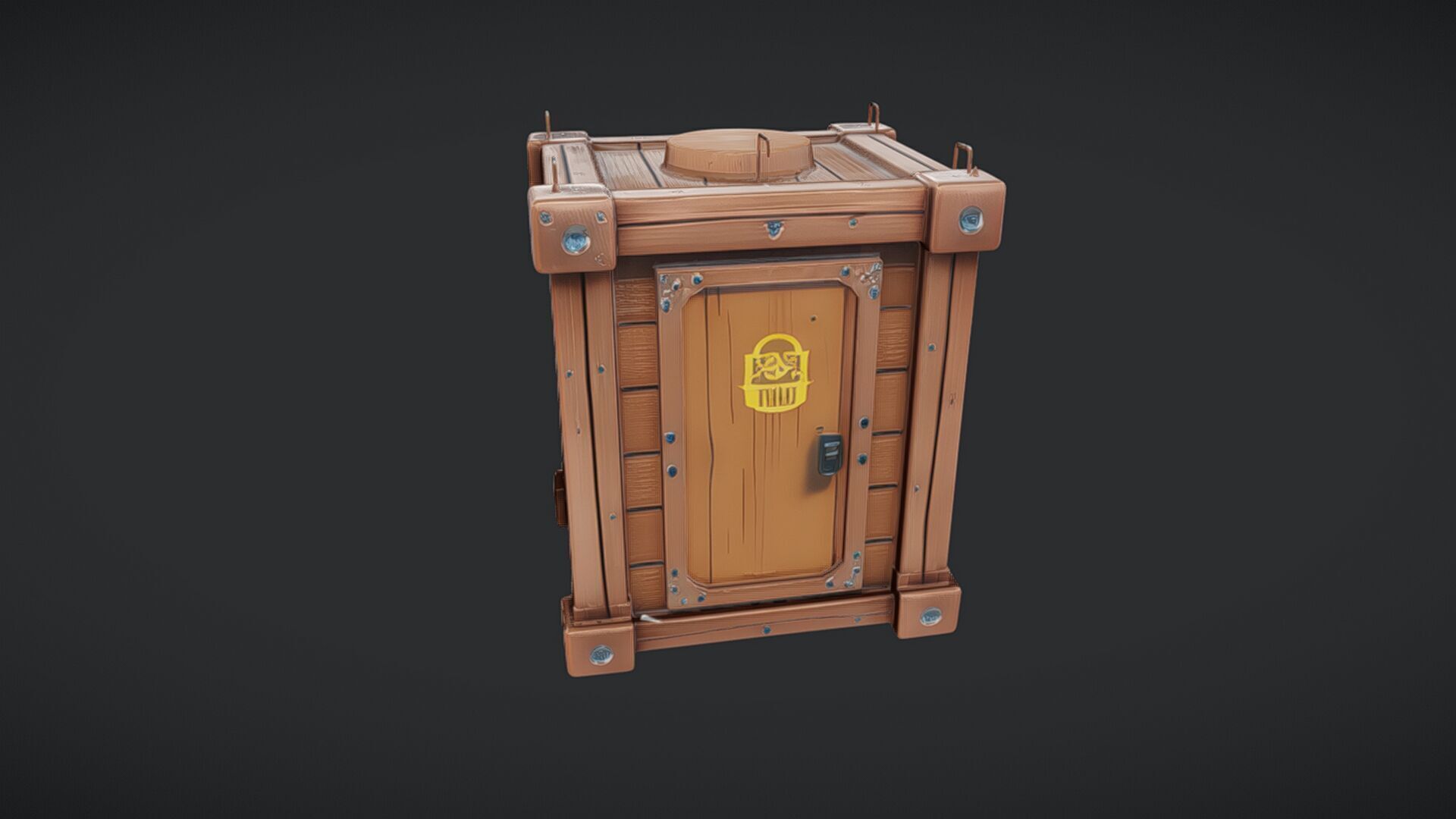 wooden storage crate with metal reinforcements 3D model_8