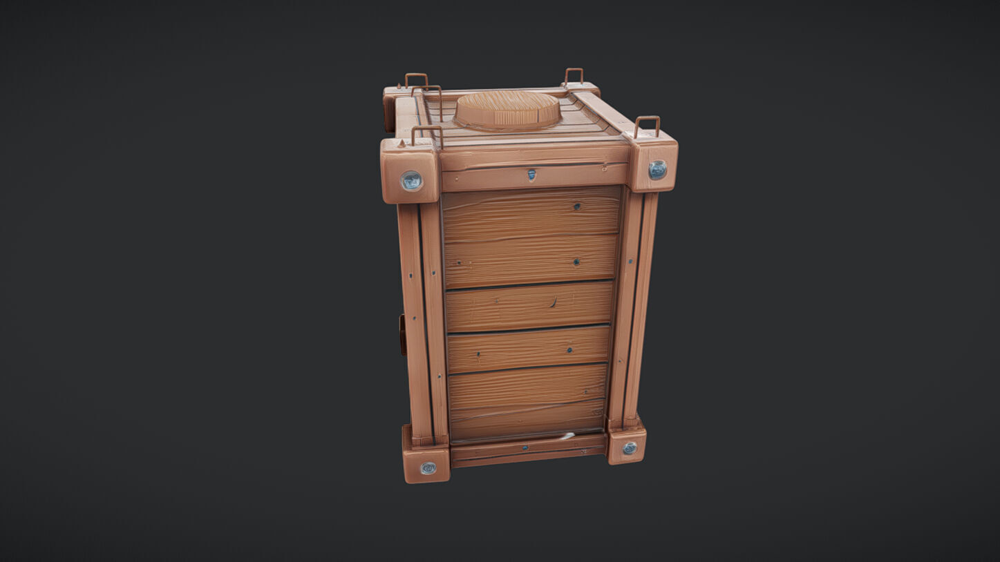 wooden storage crate with metal reinforcements 3D model_35
