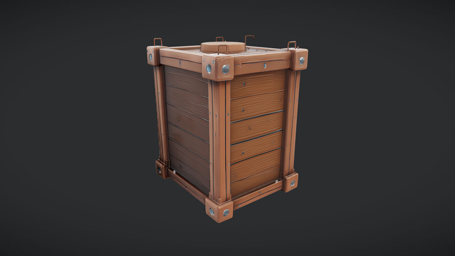 wooden storage crate with metal reinforcements 3D model_37