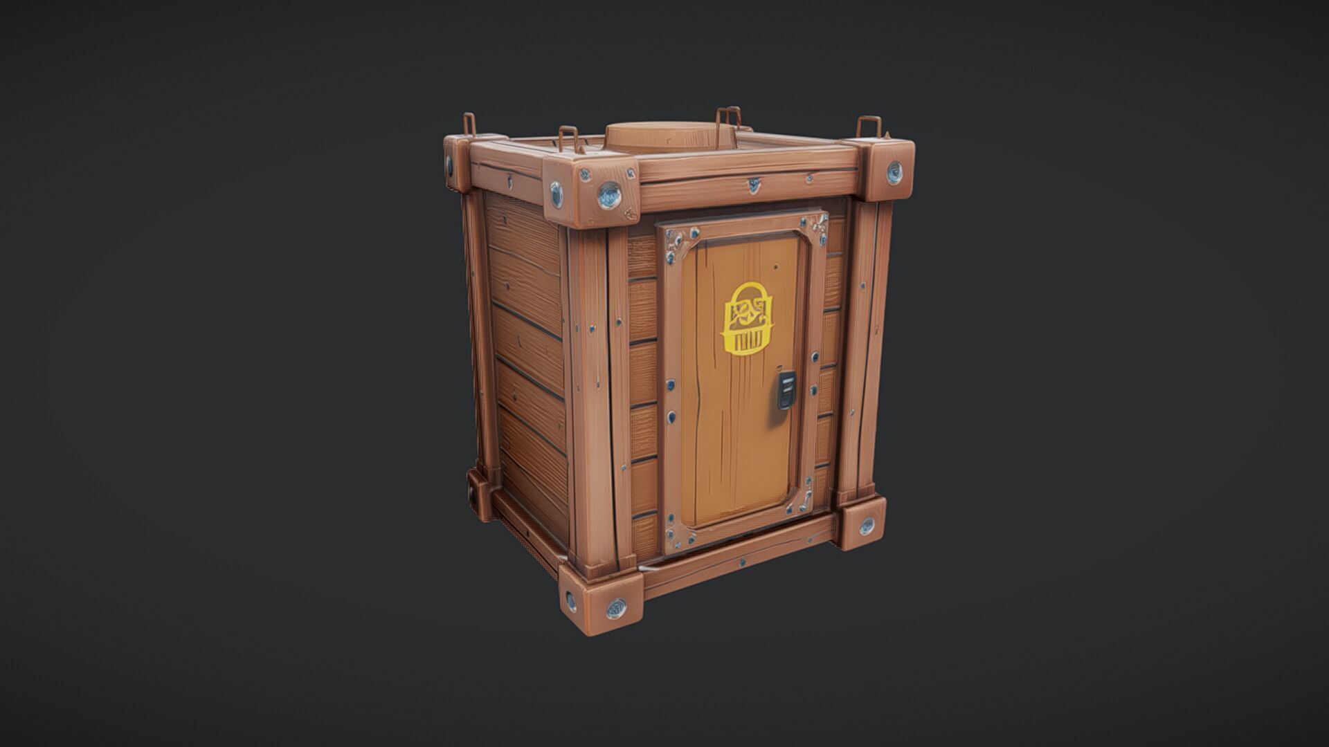 wooden storage crate with metal reinforcements 3D model_6