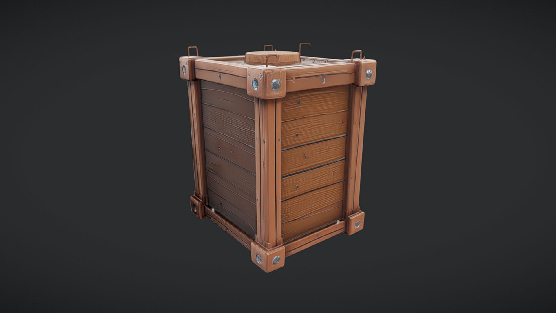 wooden storage crate with metal reinforcements 3D model_5