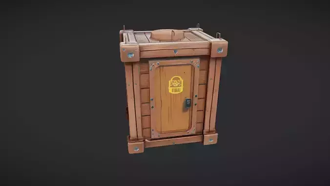 wooden storage crate with metal reinforcements