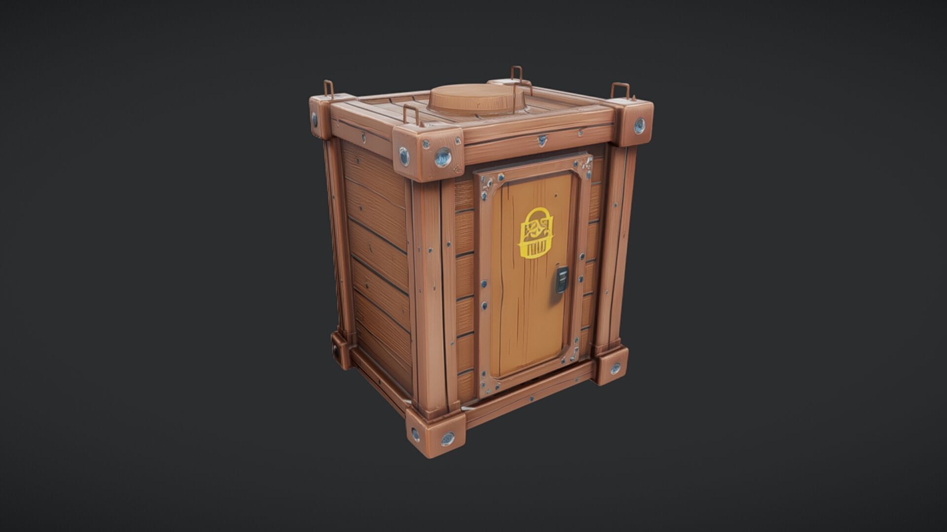 wooden storage crate with metal reinforcements 3D model_15