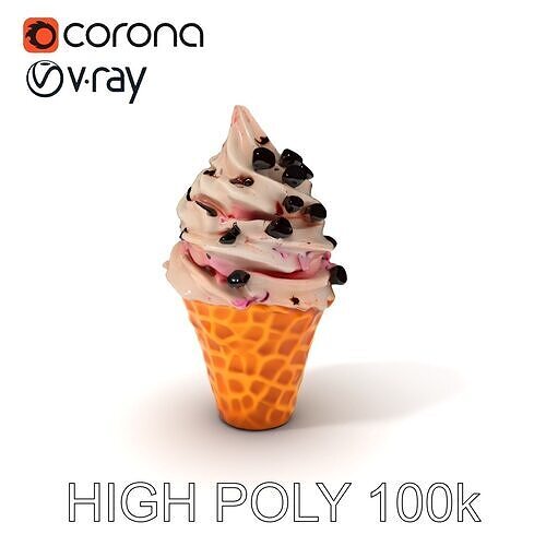 Ice Cream Cone with Chocolate Chips Model Pack Low-poly 3D model