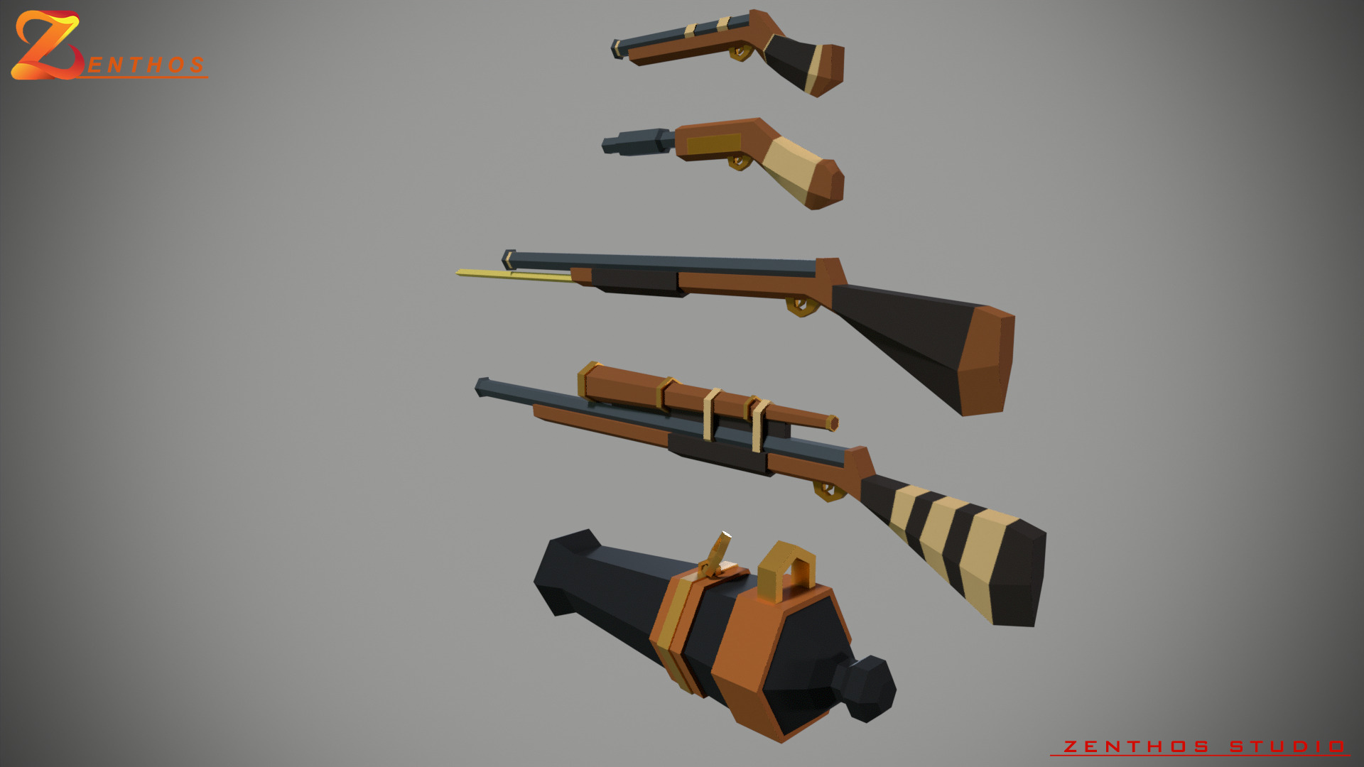 Stylized guns lowpoly Low-poly 3D model_2