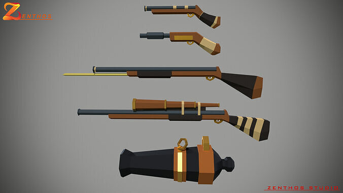 Stylized guns lowpoly  Low-poly 3D model