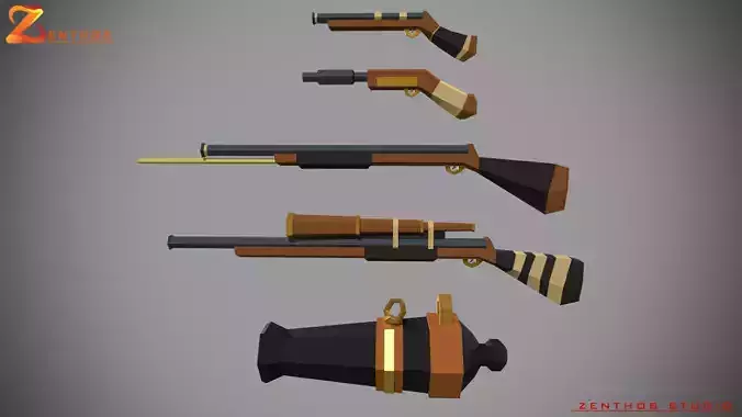Stylized guns lowpoly  Low-poly 3D model