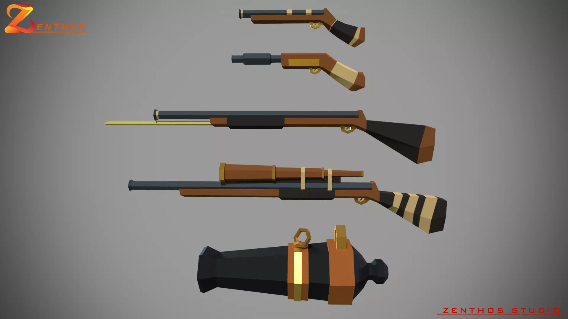 Stylized guns lowpoly Low-poly 3D model_0