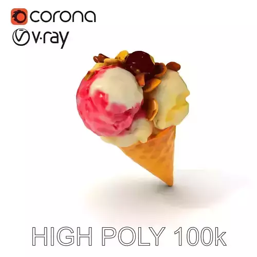 Ice Cream Cone with Cherry and Almonds Model Pack Low-poly 3D model