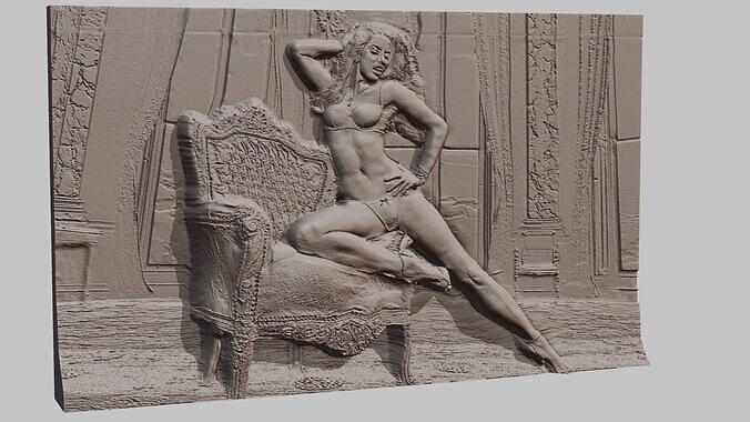 Bikini Supermodel relief sculpture 3D print model
