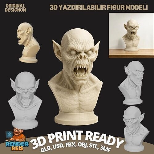 Terrifying Orc Bust  3D Printable Fantasy Creature Model 3D print model