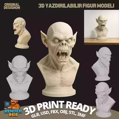 Terrifying Orc Bust  3D Printable Fantasy Creature Model