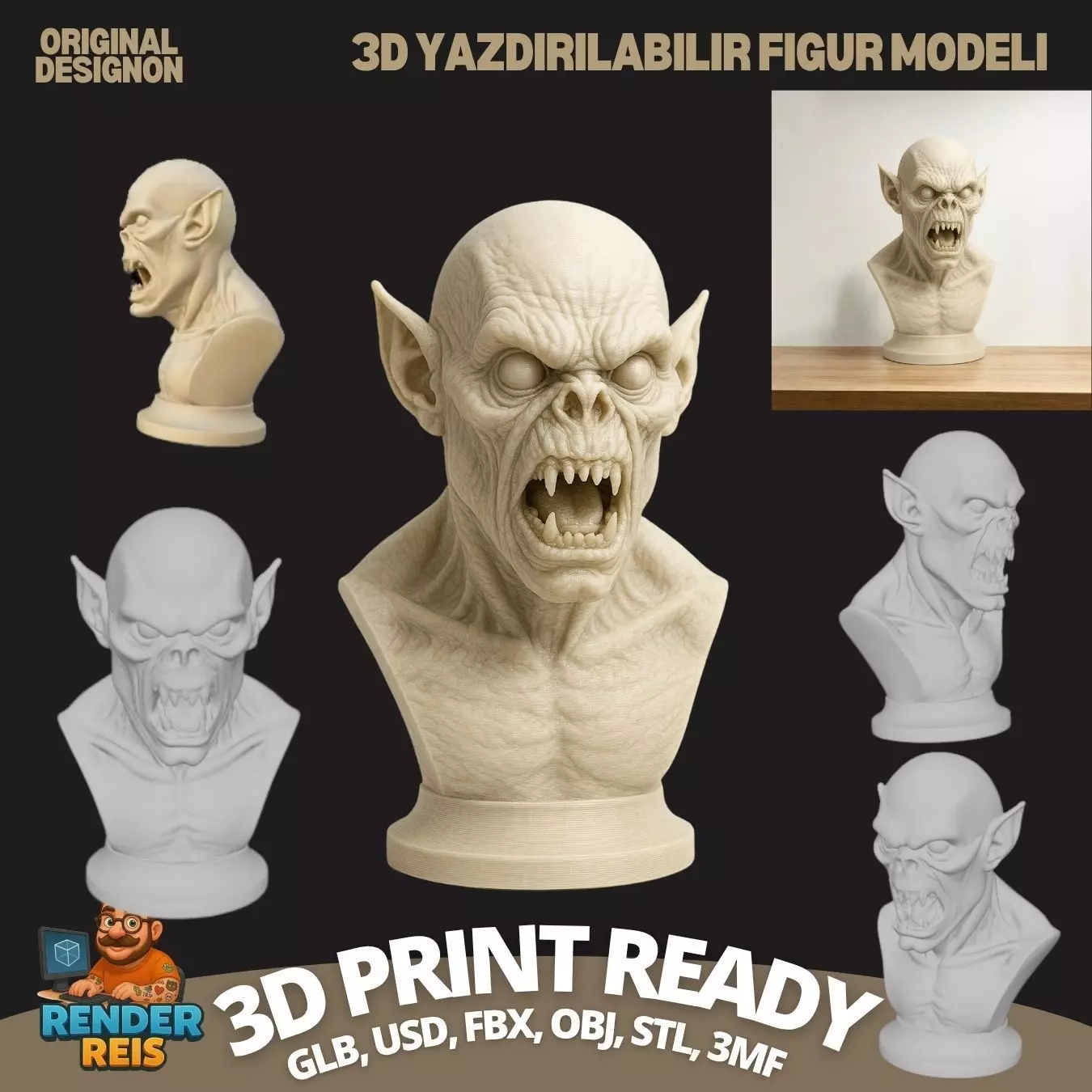 Terrifying Orc Bust 3D Printable Fantasy Creature Model 3D print model