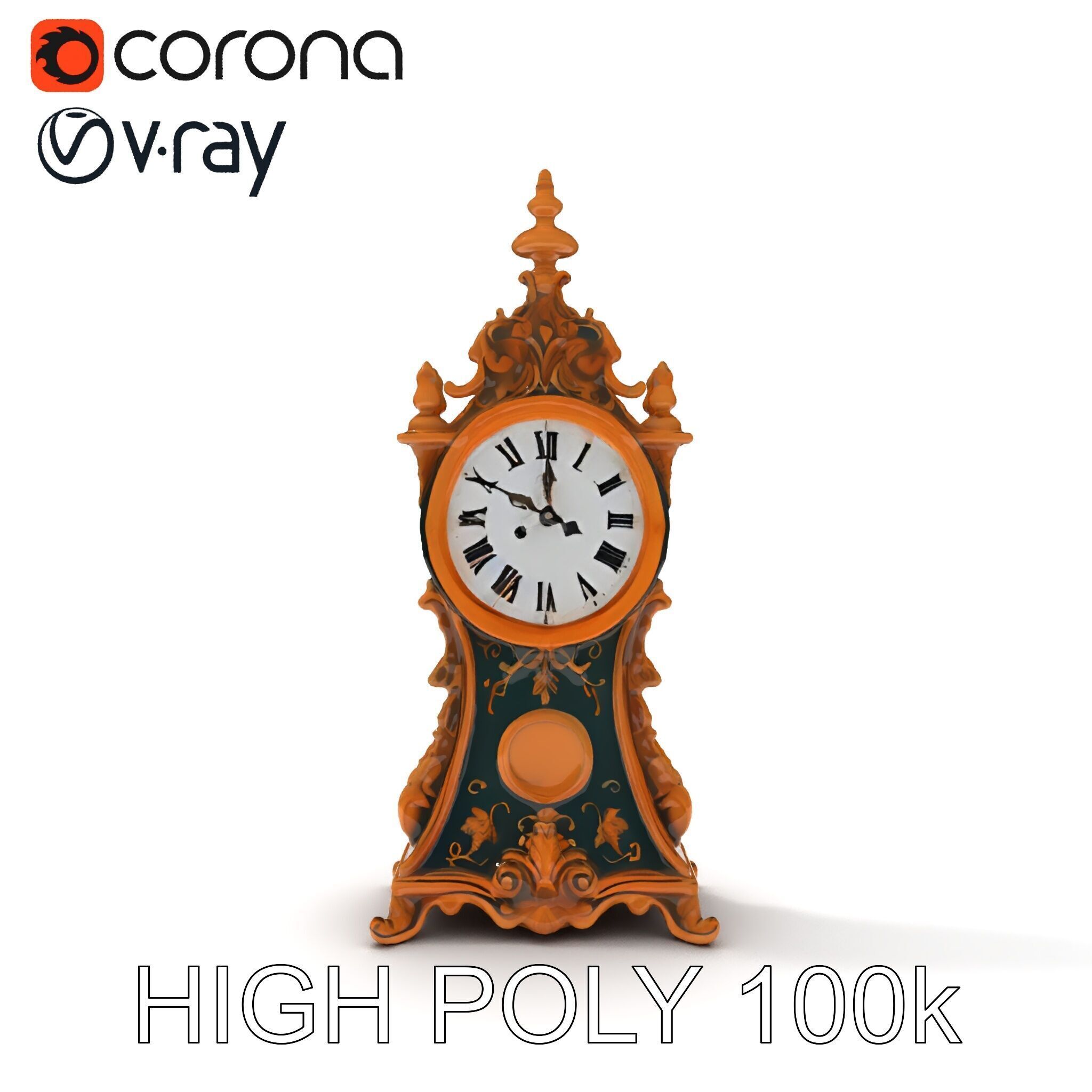 Antique Ornate Clock Model Pack Low-poly 3D model_16