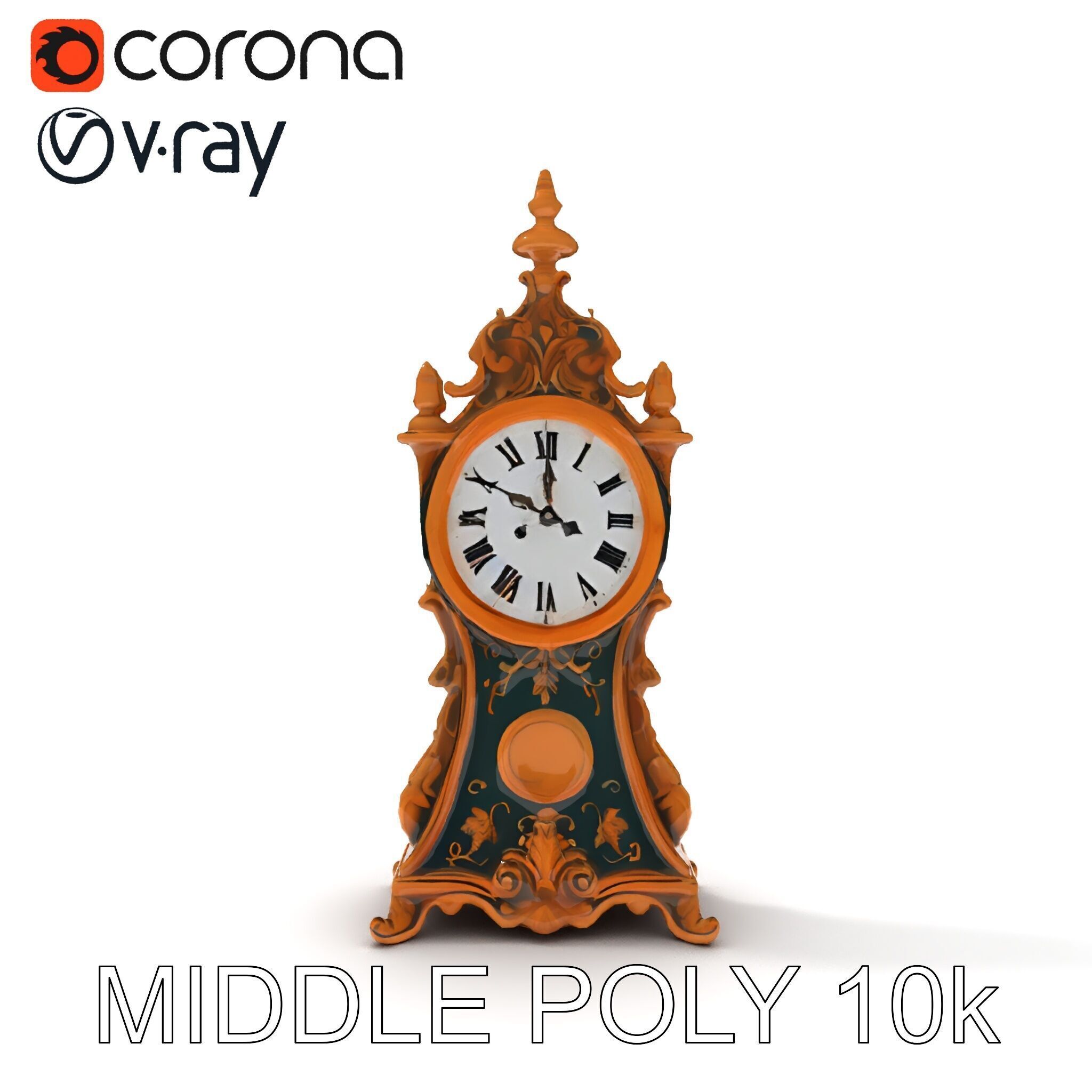 Antique Ornate Clock Model Pack Low-poly 3D model_8