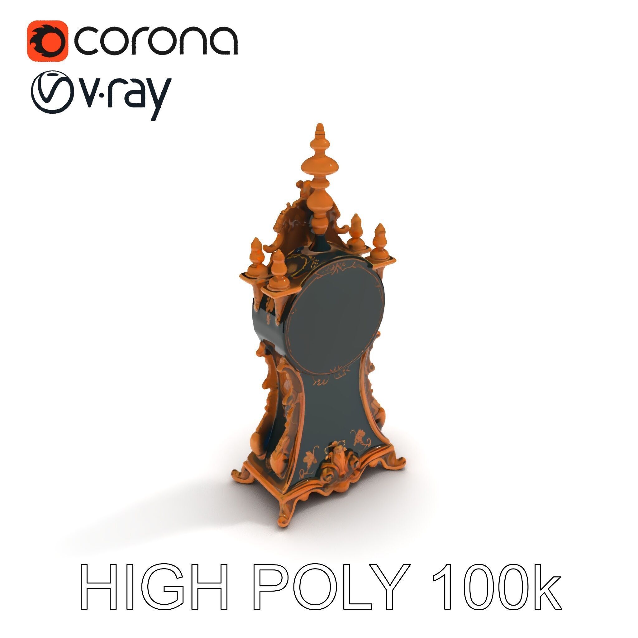 Antique Ornate Clock Model Pack Low-poly 3D model_24