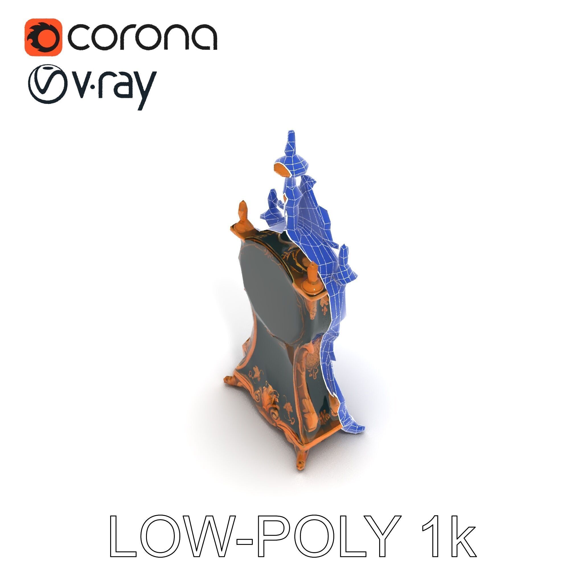 Antique Ornate Clock Model Pack Low-poly 3D model_29